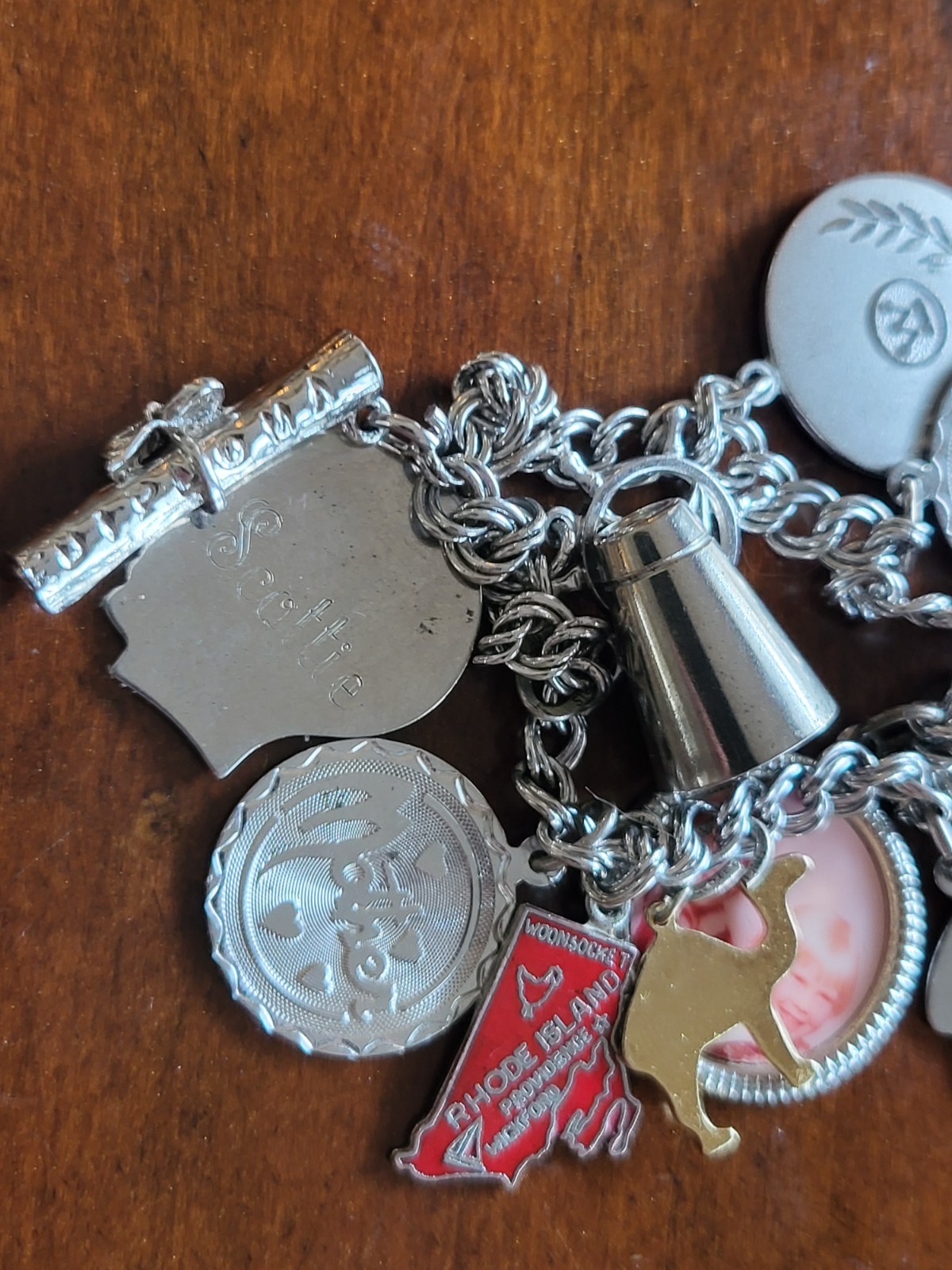Vintage Silvertone Lightweight Charm Bracelet Mixed Metals Westinghouse 5 YR