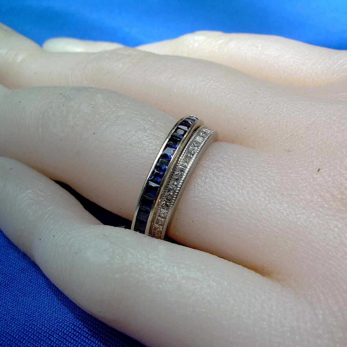 EARTH MINED DIAMOND DECO Wedding Band Vintage Style SOLID PLATINUM Eternity Ring
