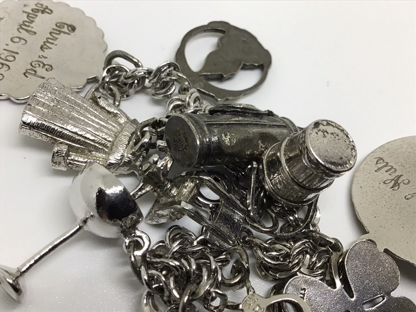 Vtg Sterling Silver 12 Charm Bracelet 7” Love Luck Success Golf Ice Pick 40g