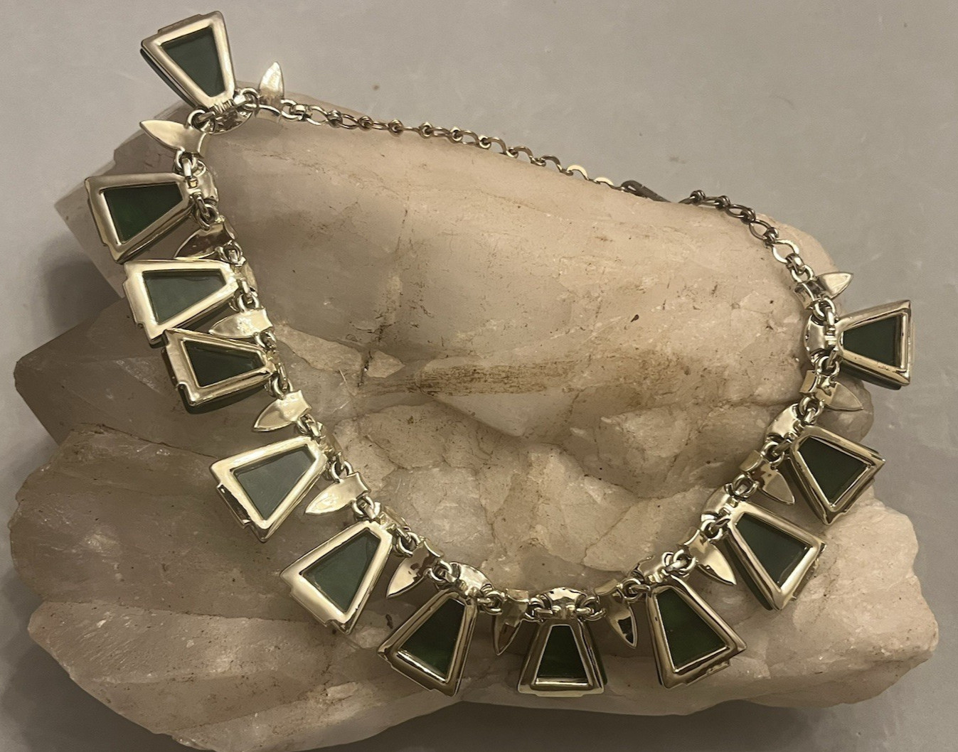 Vintage CHAREL Spinach Green Bakelite, Egyptian Revival, Necklace, Simi Tested!