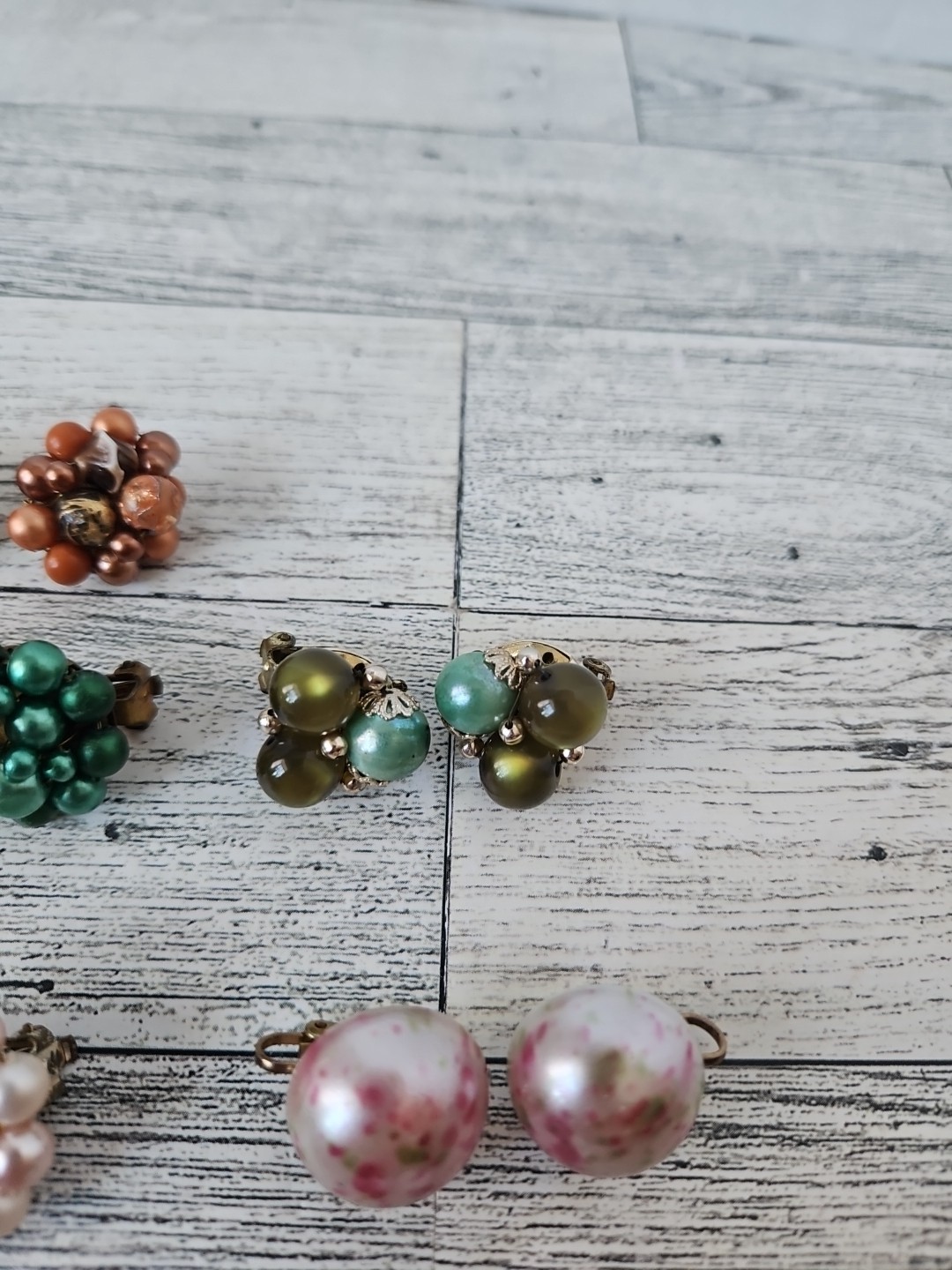 Vtg Lot 7 Pair Japan/Hong Kong Cluster Bead Clip On/screwback Earrings
