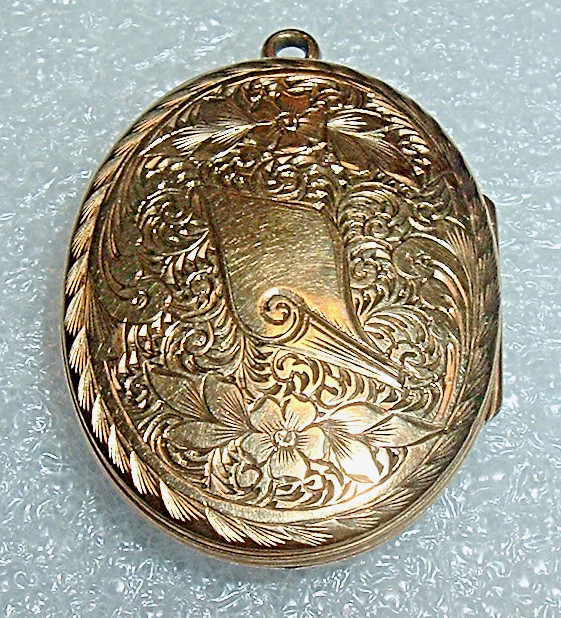 Art Nouveau 12K GF Gold Filled Photo LOCKET Iron Cross Scroll & Flowers *NO mono