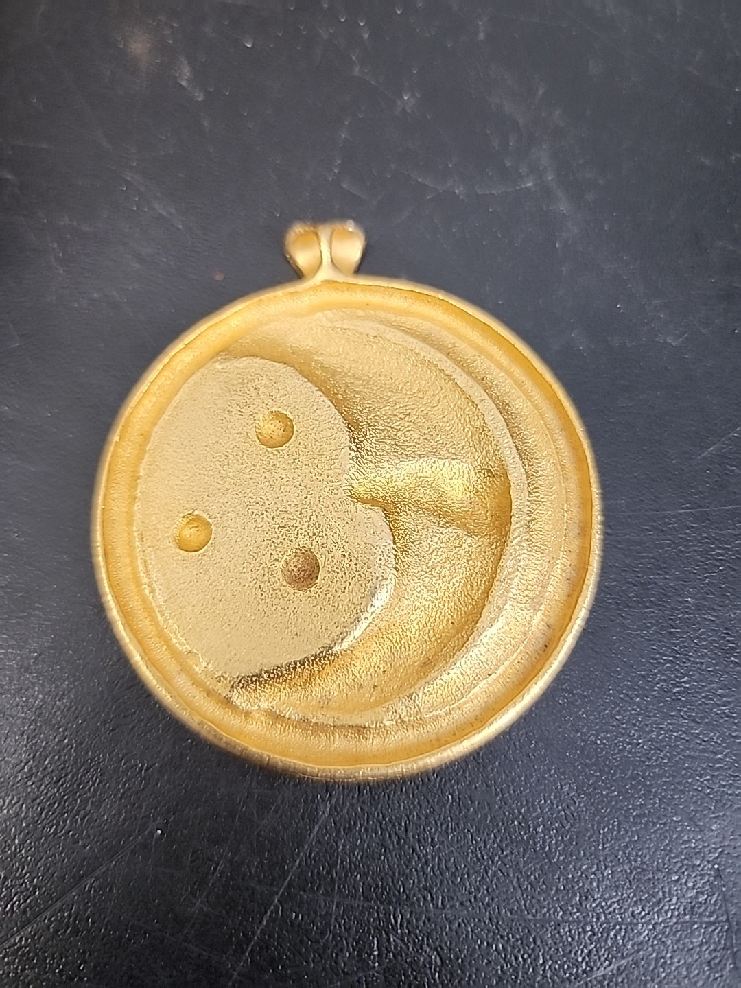 Vintage Gold Tone Satin Finish Crescent Moon Stars Large Medallion Pendant
