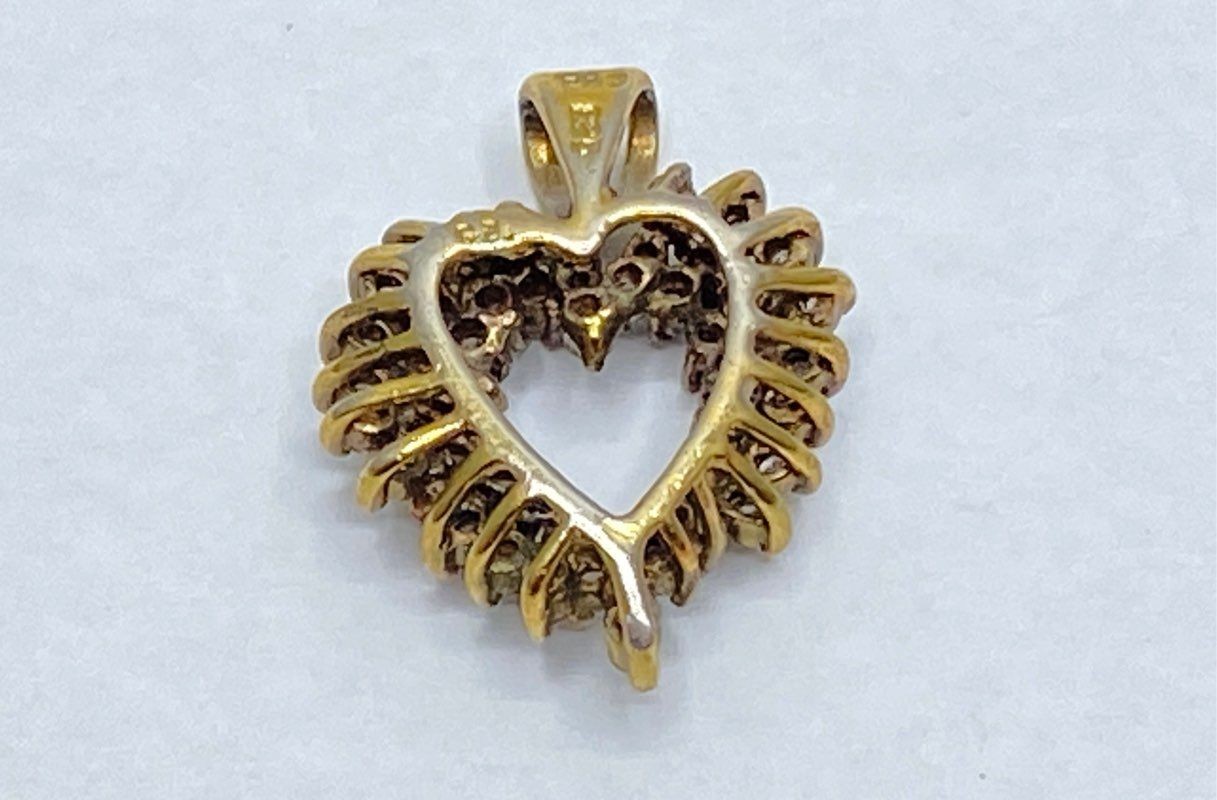 Vintage 925 Sterling Silver Gold Vermeil CZ Starburst Brooch Heart Pendant Set