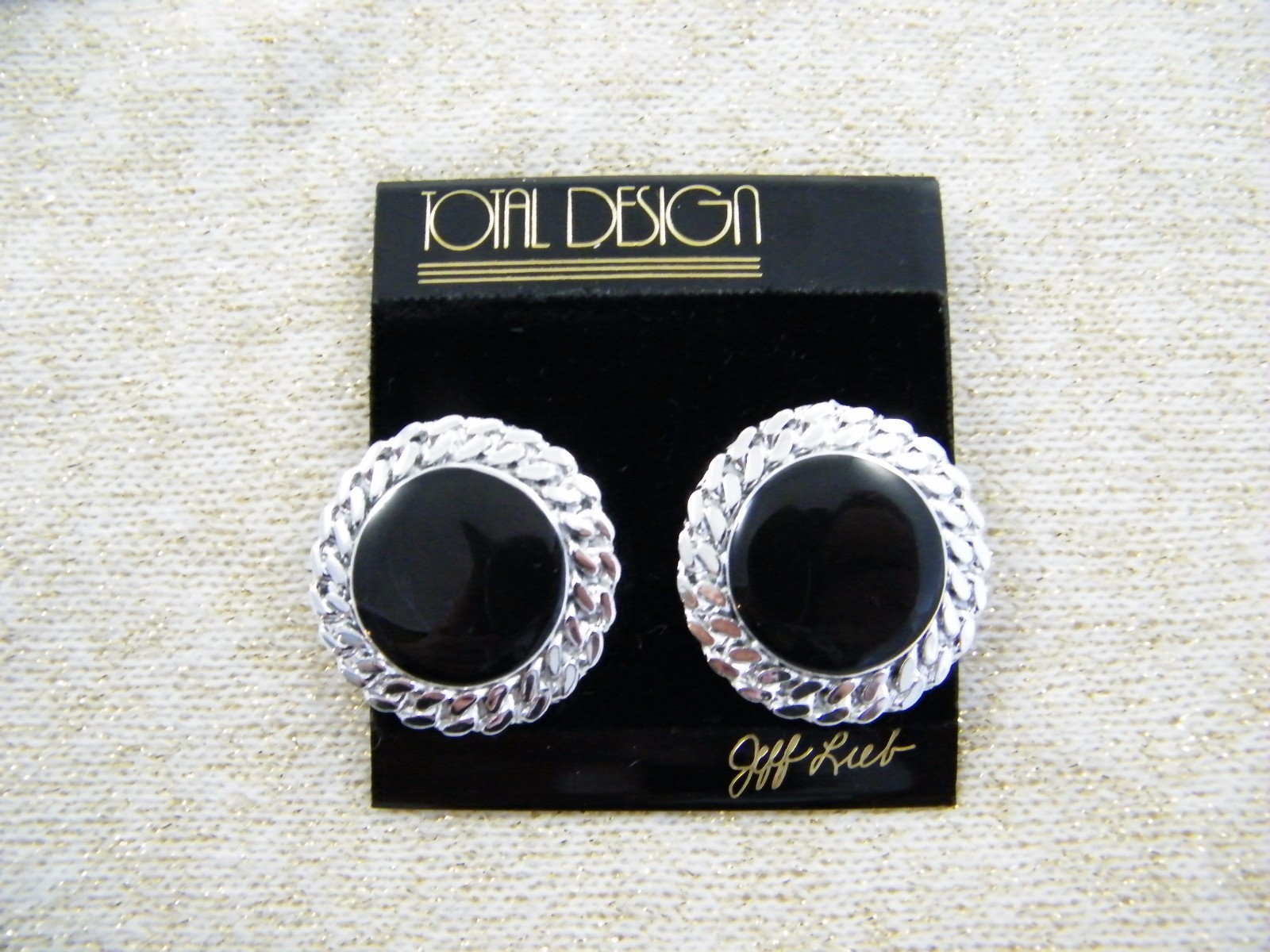 (13) NEW VINTAGE JEFF LIEB ~ SILVER TONE / BLACK ENAMEL ~ CLIP EARRINGS