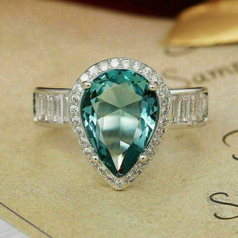 Art Deco Antique Vintage 3.10 Ct Aquamarine Engagement Ring 925 Sterling Silver
