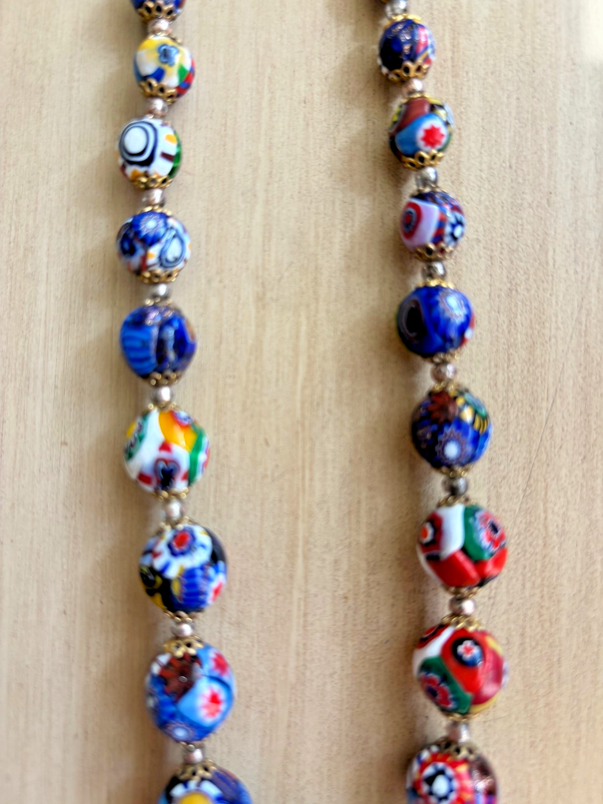 Vintage Italian Millefiore bead necklace filigree VTG Jewelry imperfect *Read