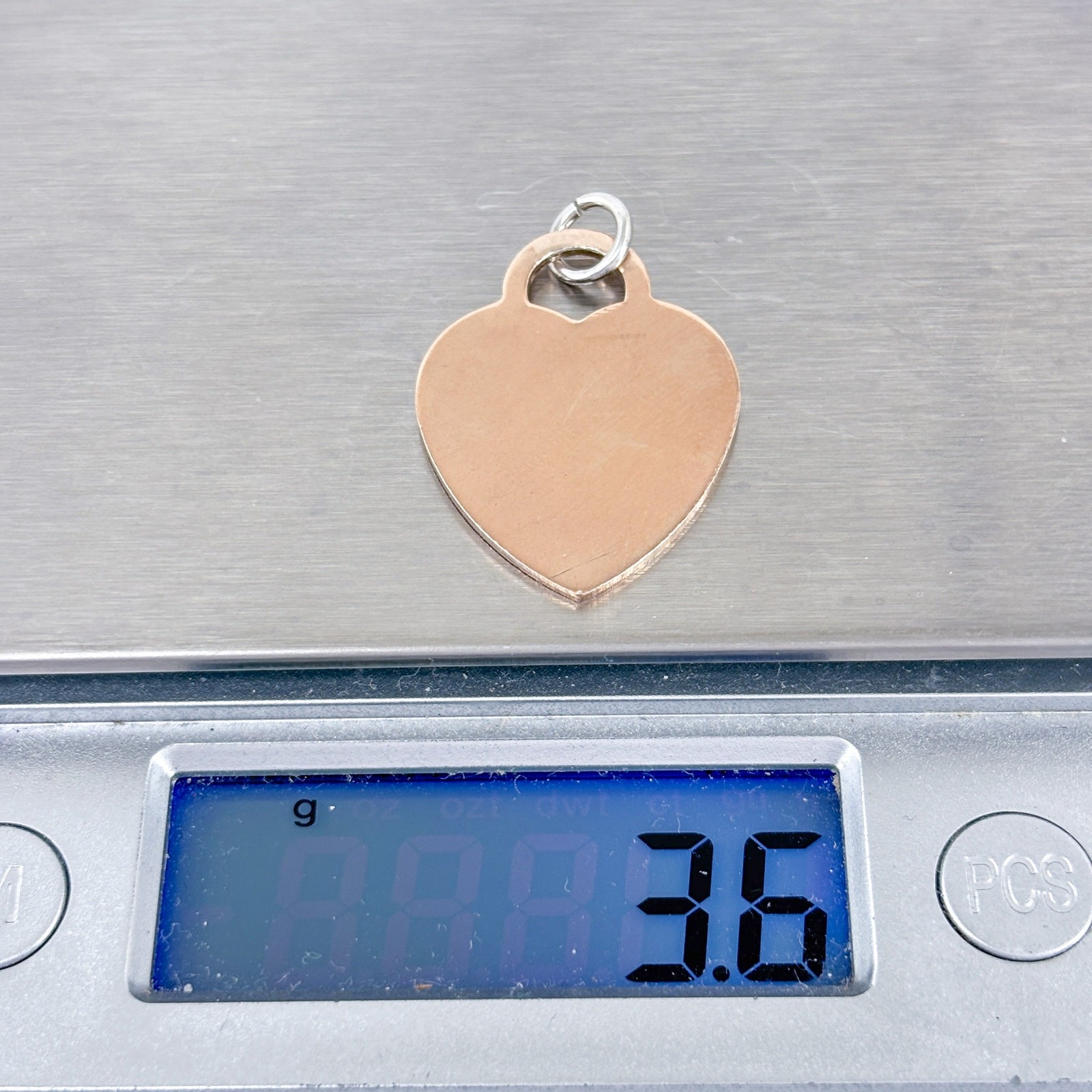 Vintage Sterling Silver 925 Rose Gold Tone Engravable Heart Dog Tag Charm