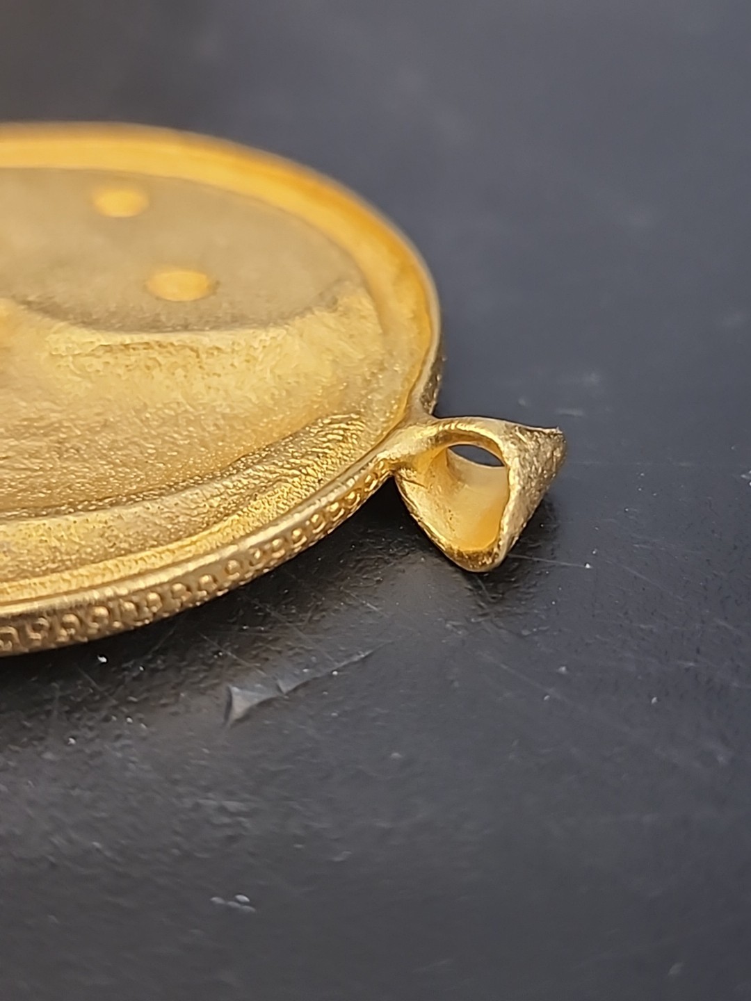 Vintage Gold Tone Satin Finish Crescent Moon Stars Large Medallion Pendant