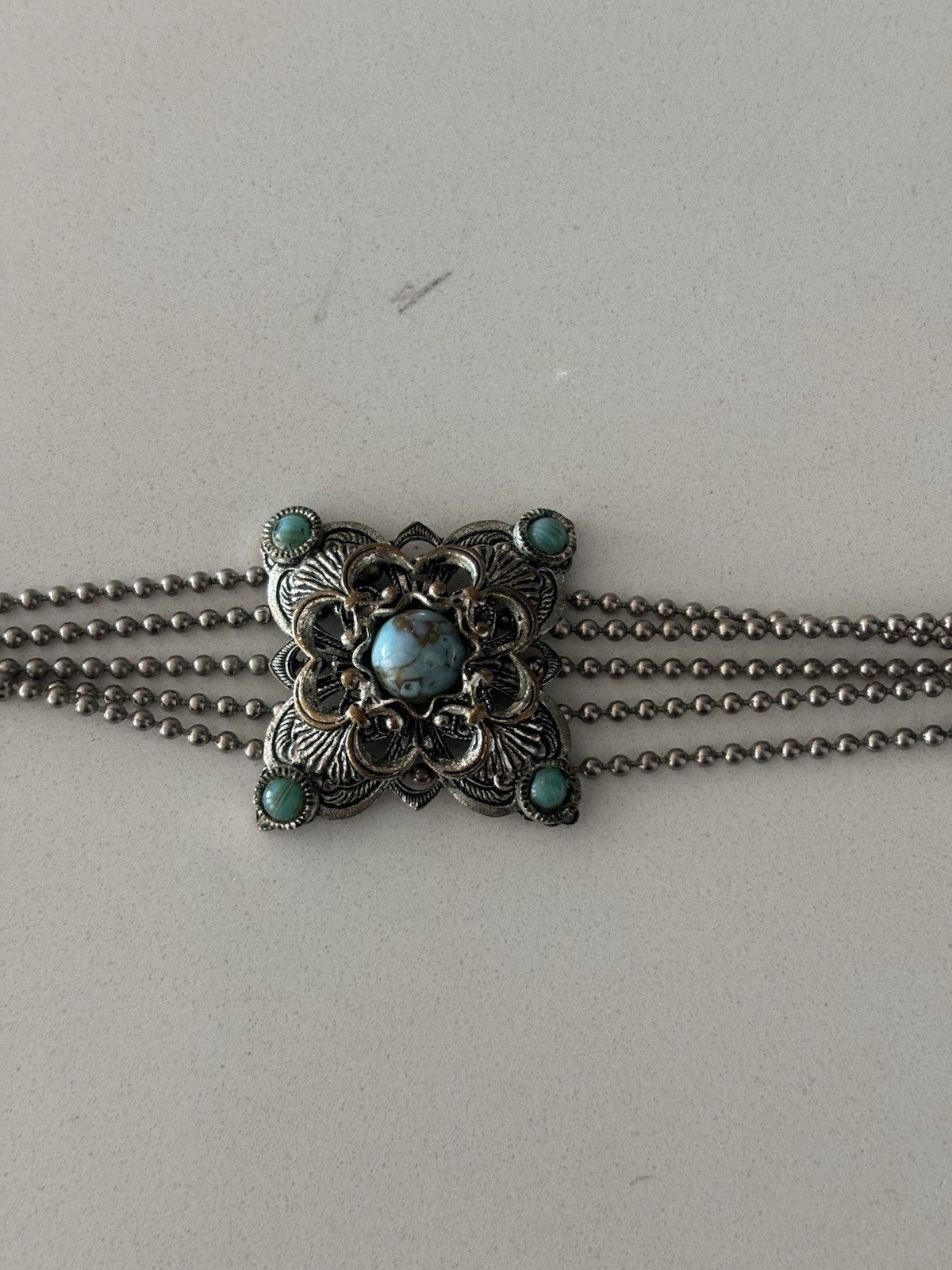 Vintage Southwestern Turquoise Choker Necklace & Matching Brooch Set
