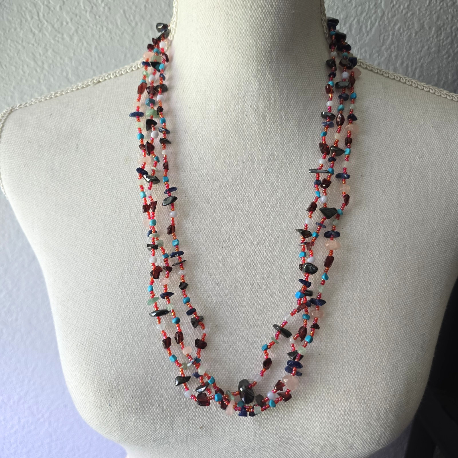 New Vintage Multi Stones Turquoise Quartz Lapis Hematite Necklaces 30″L Lot of 3