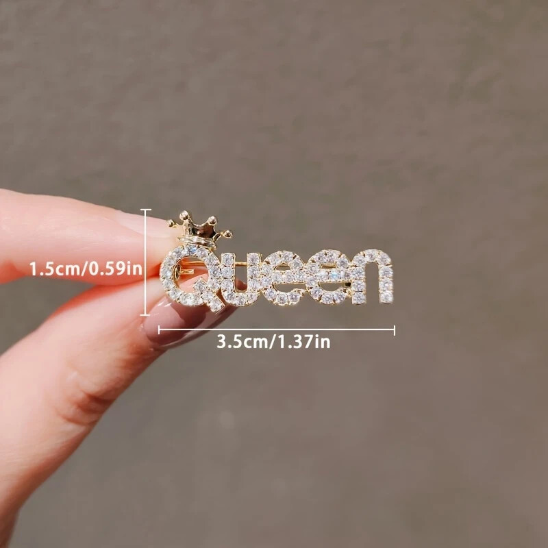 Sparkle QUEEN Brooch Pin Rhinestones Women Party Gift Golden Tone Clothing Acce