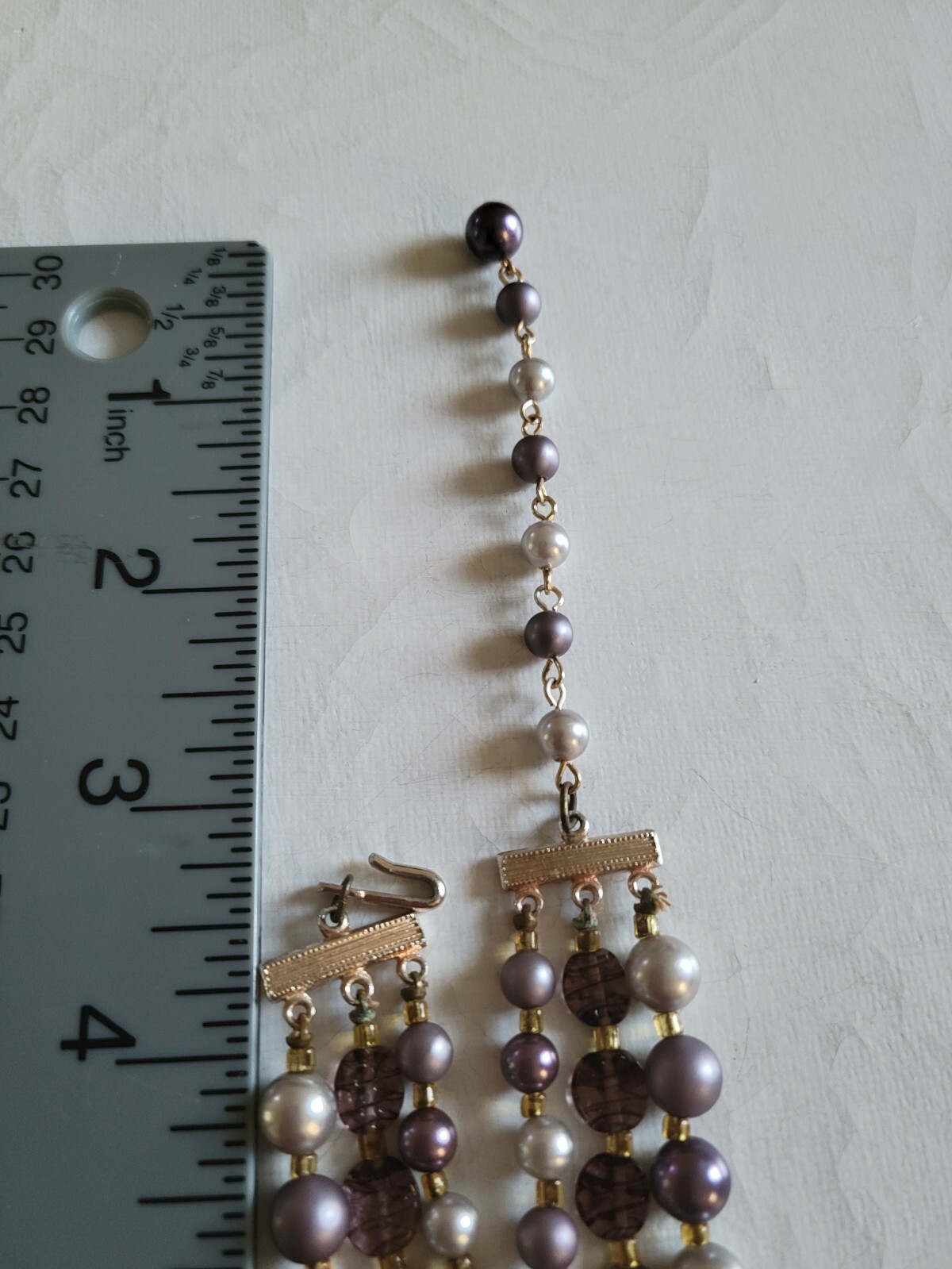 A lovely Japan lilac and grey pearls with purple glass discs necklace