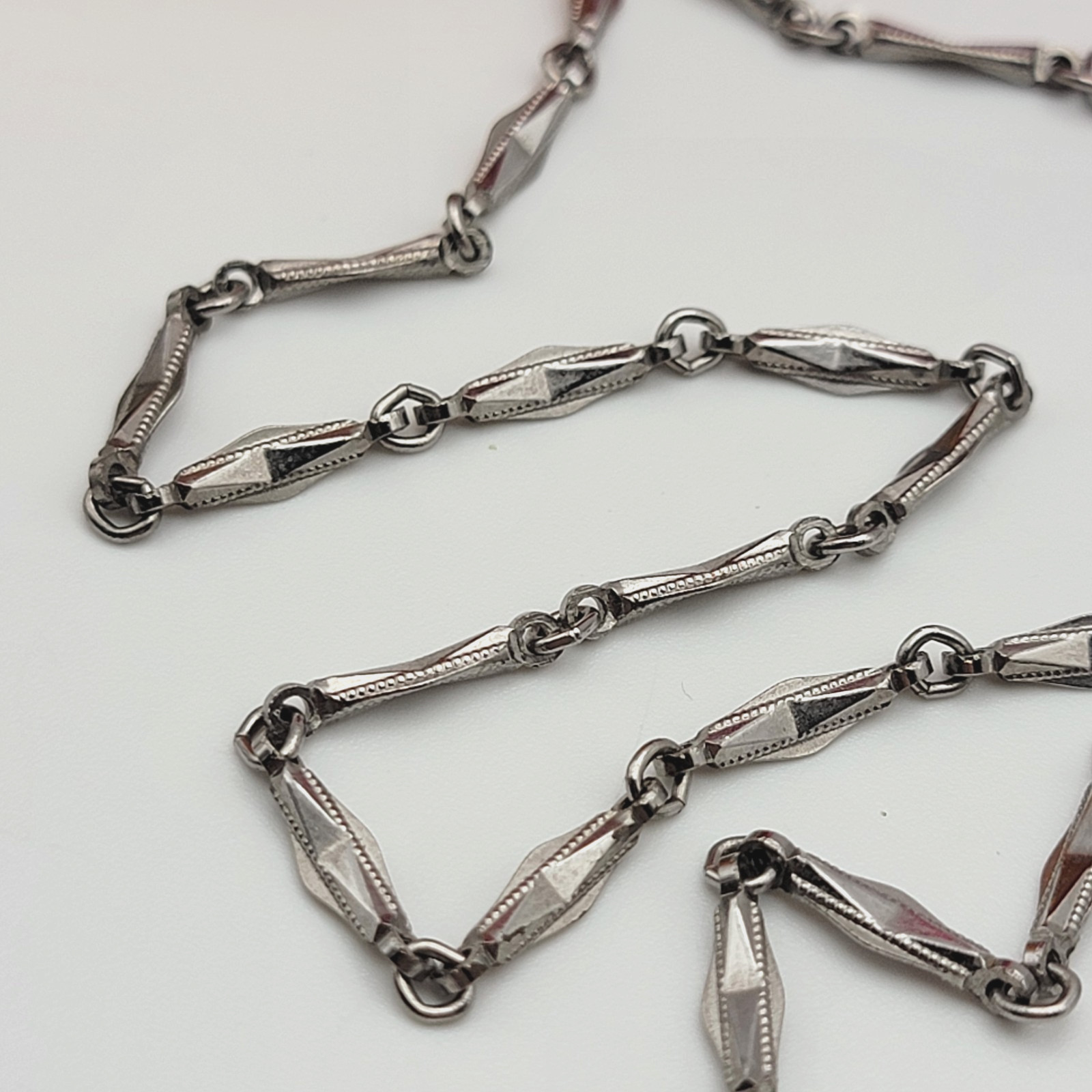 Vintage Silver Tone Bar Link Chain Necklace 54″ Spring Ring Clasp