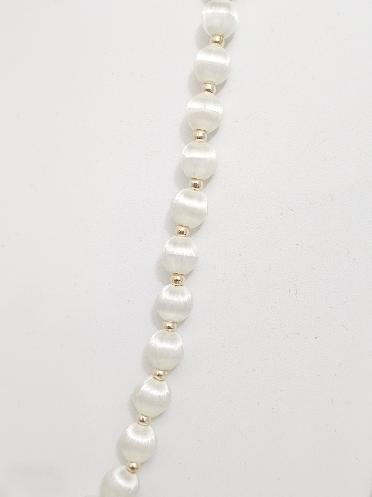 Vintage White Satin Silk Thread Bead Wrap 1980’s Necklace