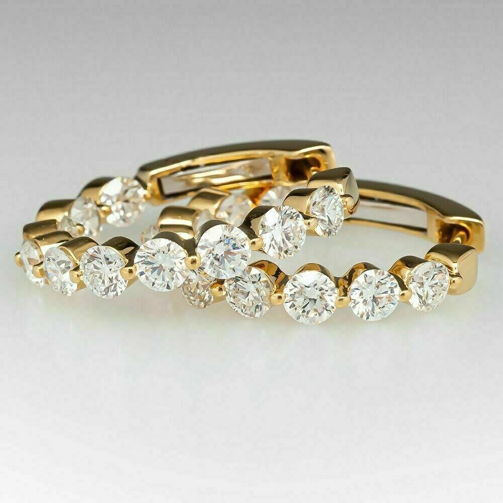 Round Cut Lab Created Diamond Wedding 14K Yellow Gold Finish Hoop Gift Earrings
