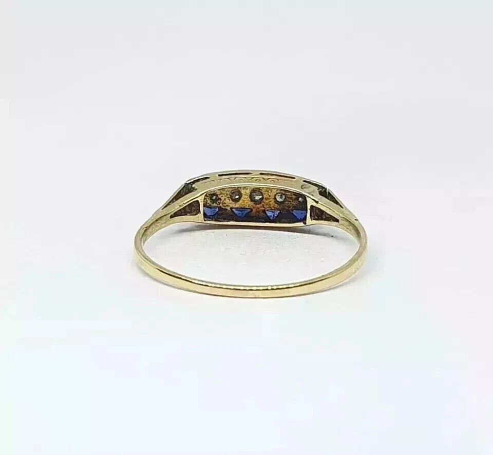 Art Deco Vintage Style Lab-Created Diamond Sapphire 14k Gold FN Engagement Ring