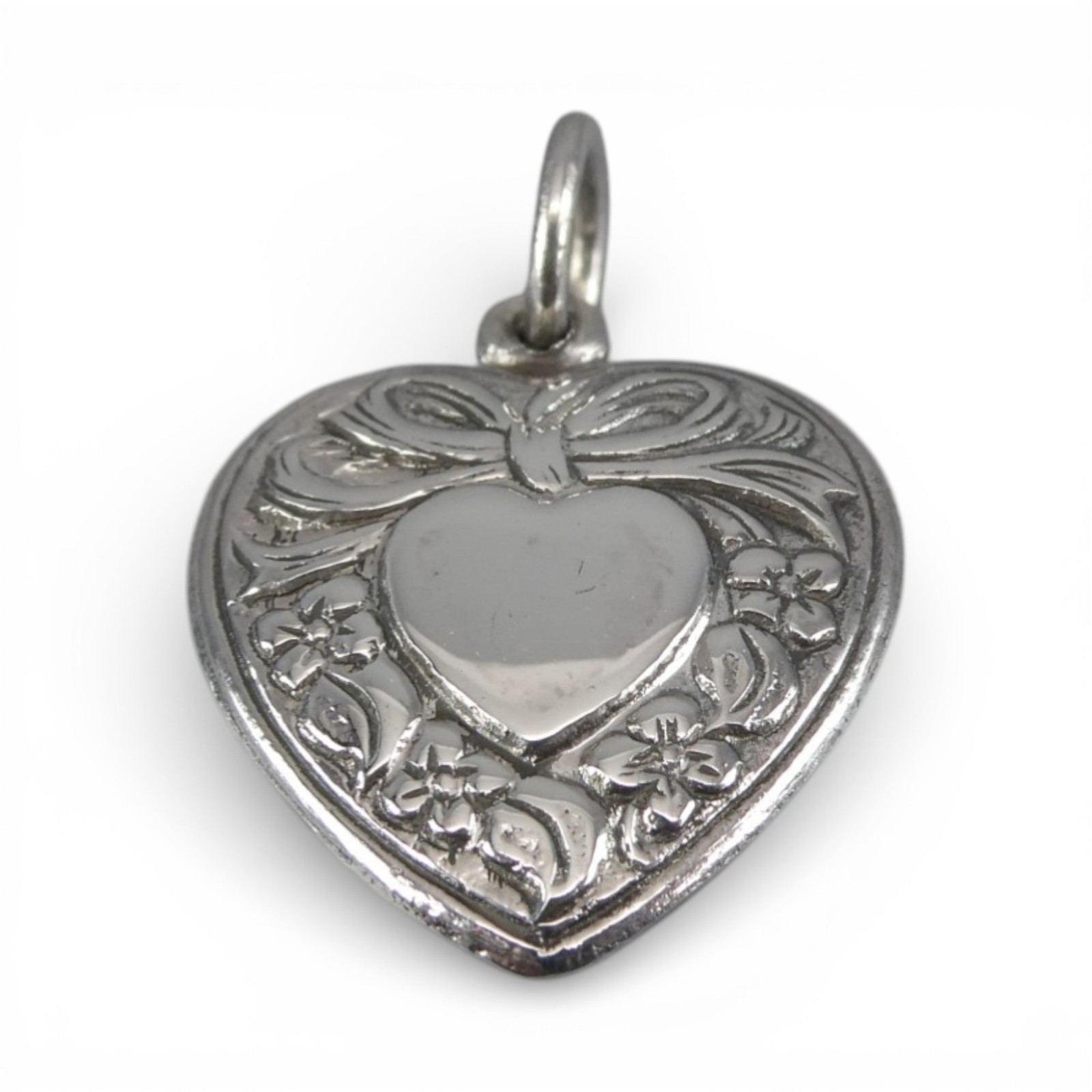 Sterling Silver BOW HEART For Bracelet NECKLACE PENDANT Vintage NEW Puffy CUTE!