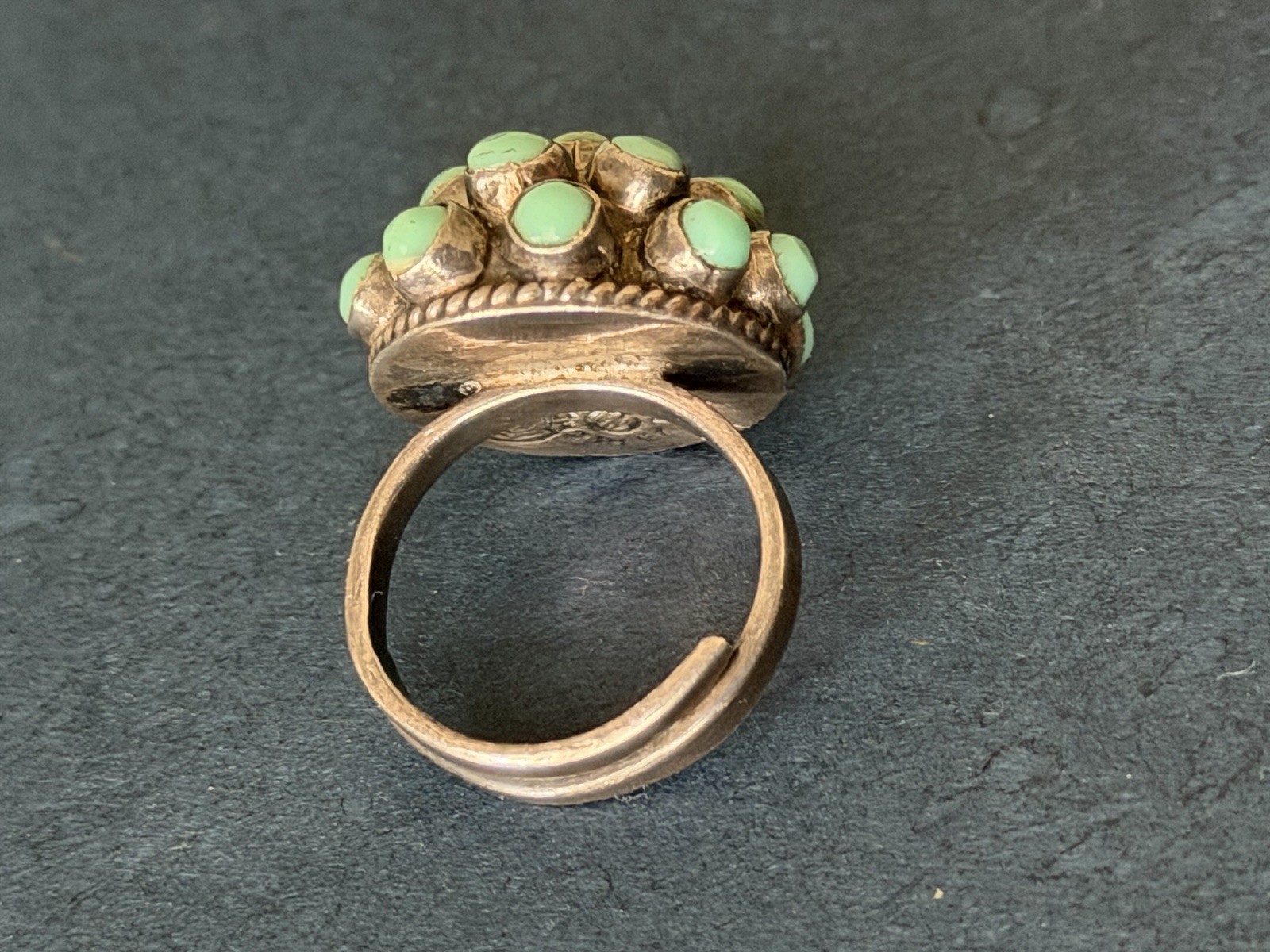 925 Sterling Mexican Silver Turquoise Cluster dome Ring Size Adjustable
