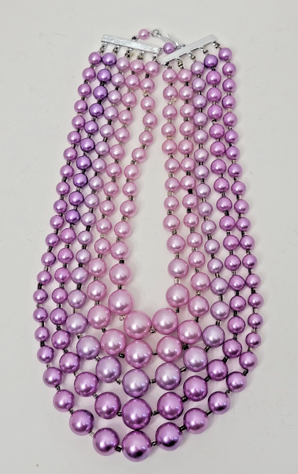 Vintage Lilac Imitation Glass Pearl Necklace & Earring set, 5 Strands
