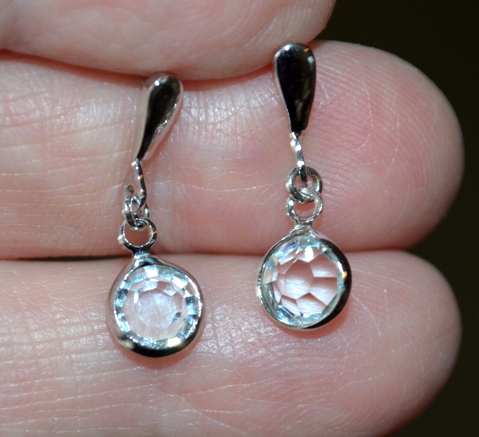 Vintage Silver Tone Pierced Post Earrings w/ Clear Rhinestone Dangle .75″