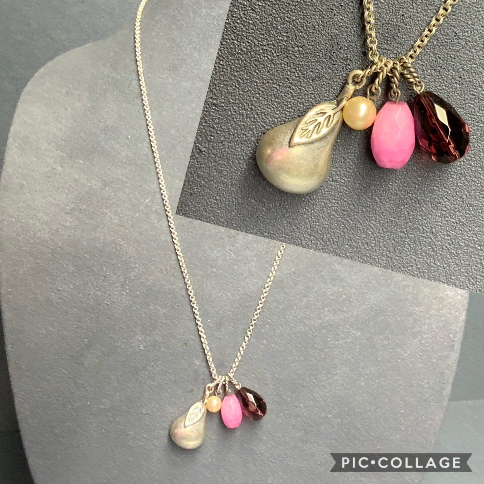 AEO Pear Pendant Necklace 25 In Pink Pearl Purple Dangle Charms Silver