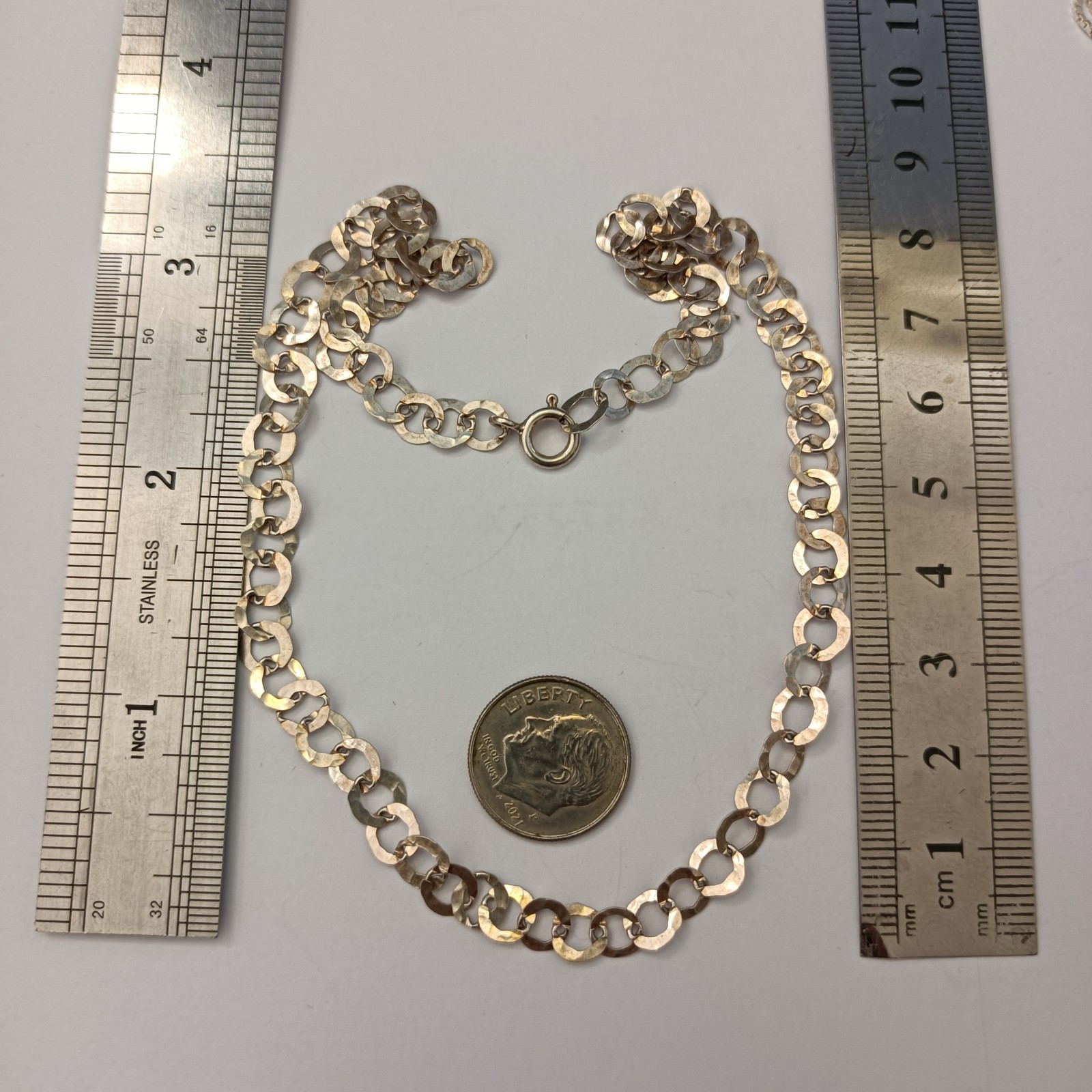 Sterling Silver Chain Necklace Handmade Flatt Hammered Rolo Unique Collar VTG