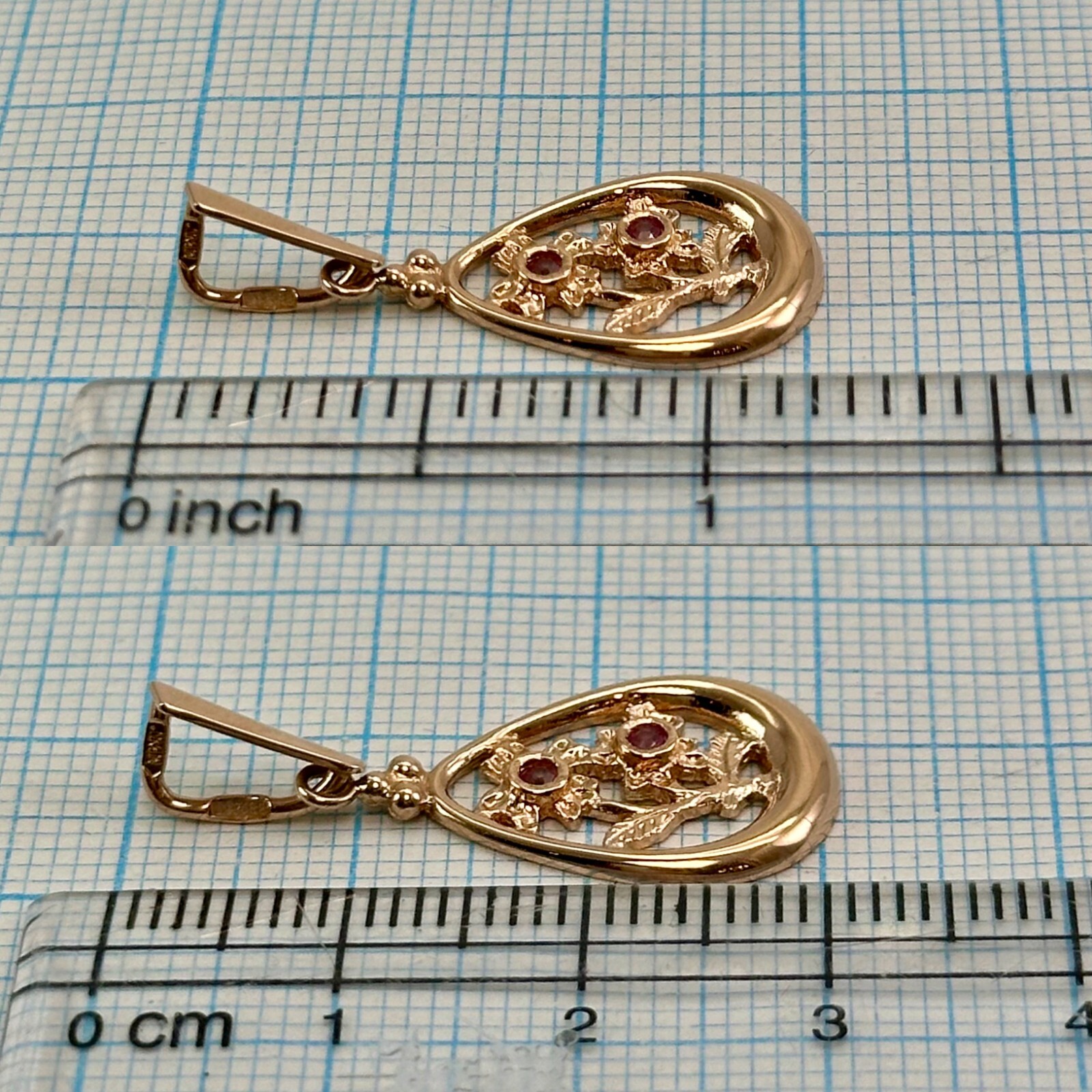 Chic Vintage Original Soviet Rose Gold 583 14k Pendant With Amethyst 1,97 g.