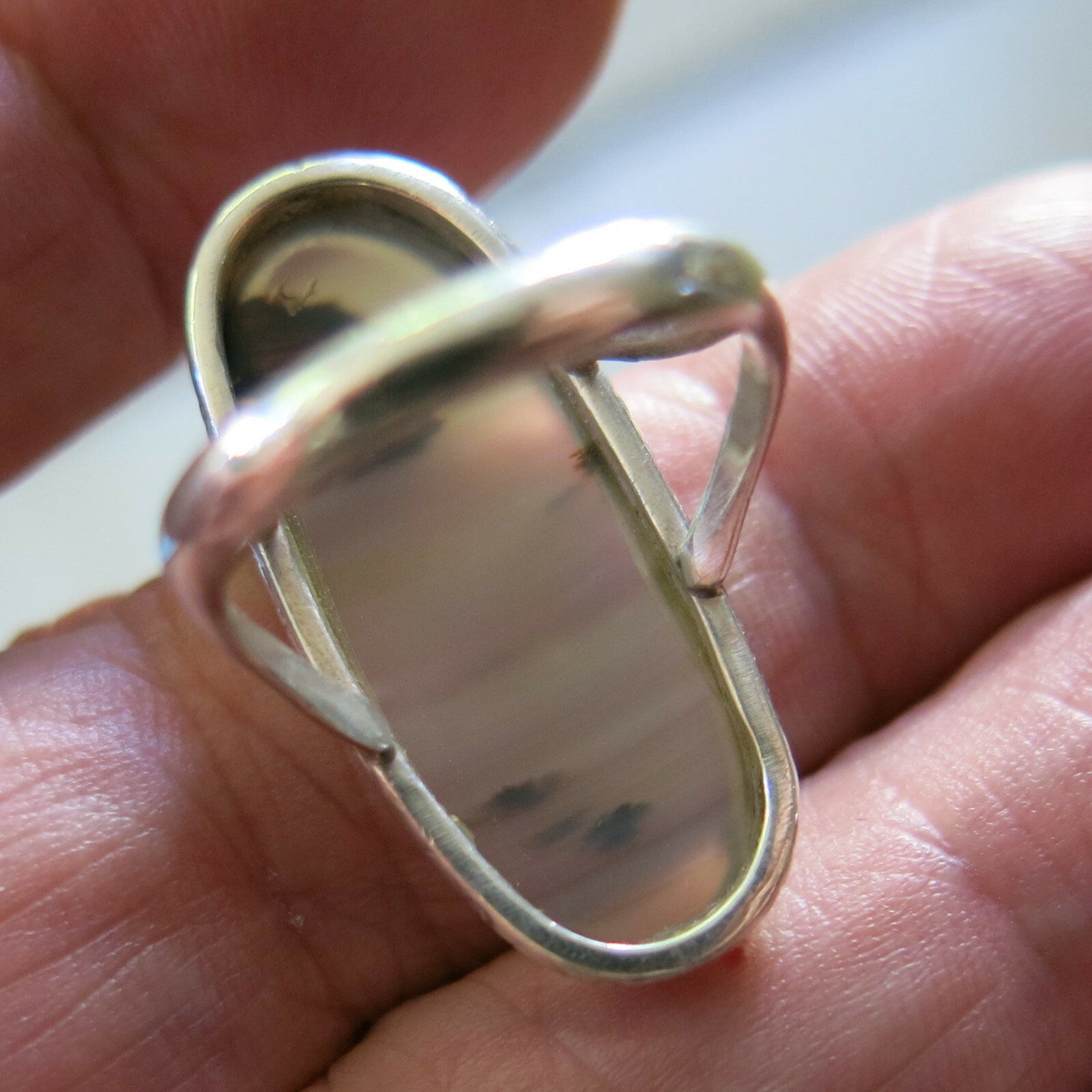 Vintage Sterling Silver Large Moss Agate Ring 6.4g Size 5.75 [6462]