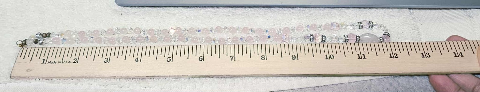 Vtg Beaded Rose Quartz & Clear iridescent glass beads Necklace 25in- S121
