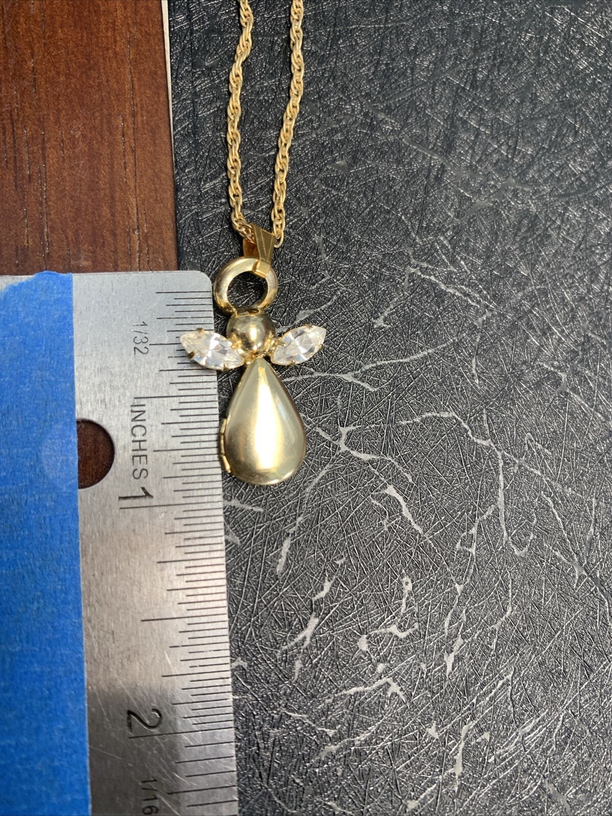 Vintage Angel Picture Locket Cubic Zirconia Pendant Necklace 18 Inches