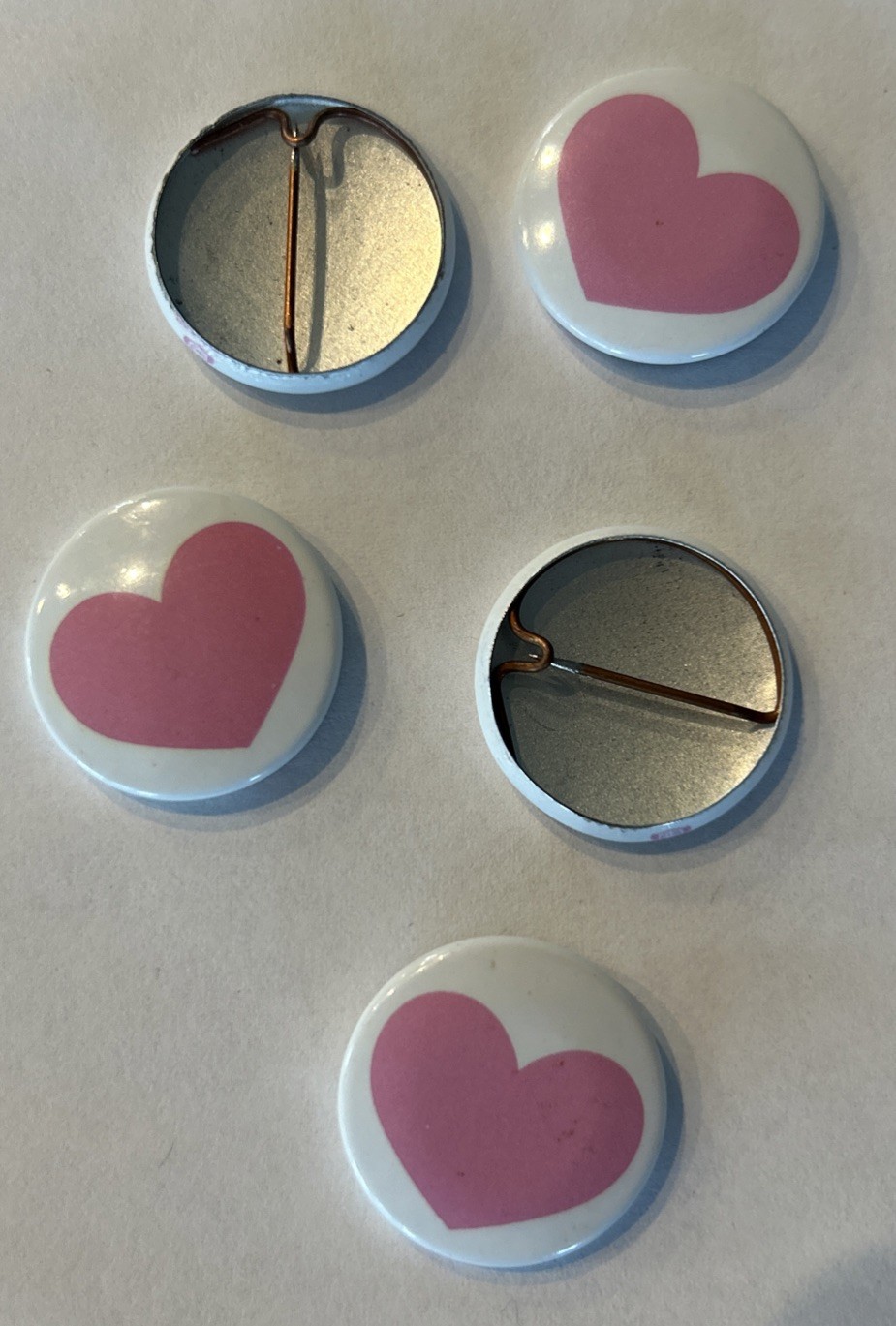 Vintage 80’s Mini Pink Heart Buttons Pins Set Of 5