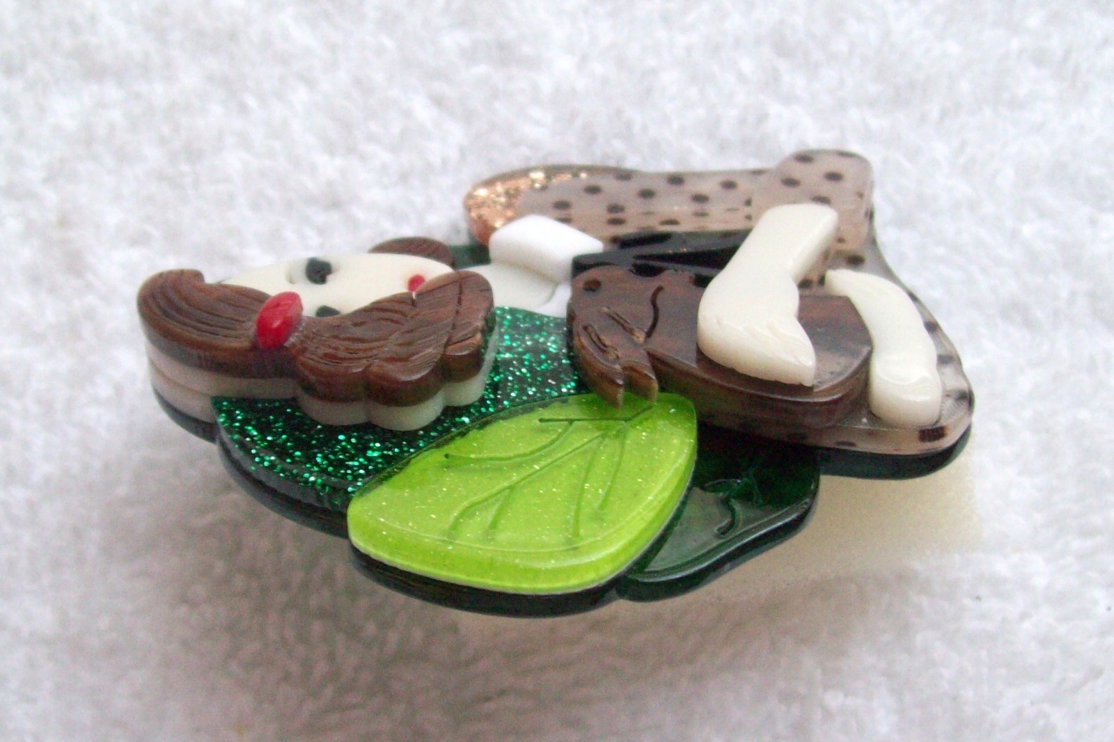 Vintage Fashion Lady with Pet Rabbit Layered Acrylic Pin or Brooch – NWOT