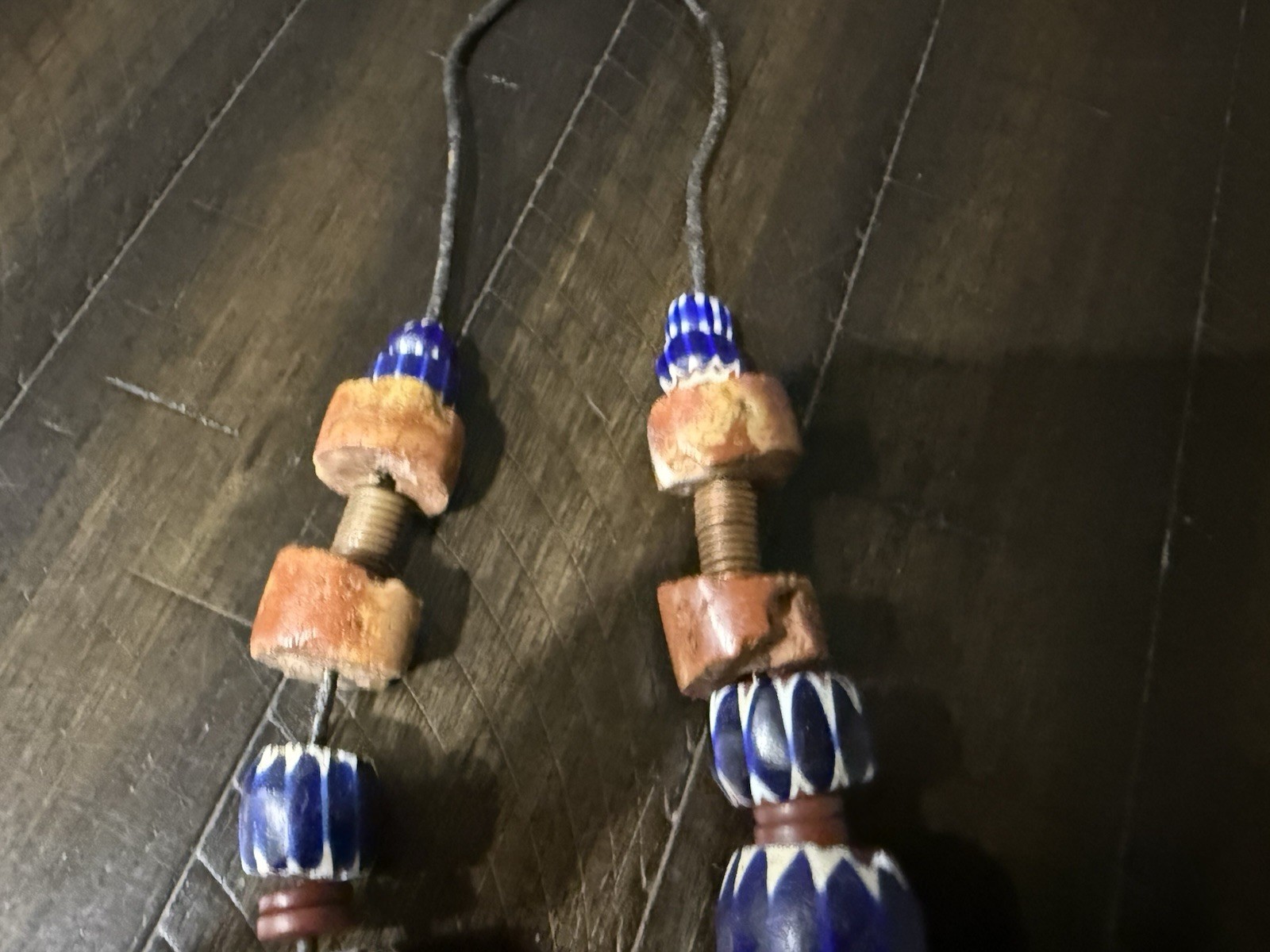 Antique Old African Venetian Chevron Glass Trade Bead Beaded Necklace