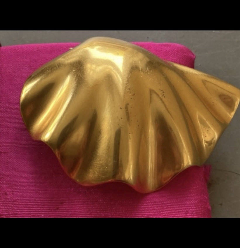 Ted Muehling Scallop Brooch 24k GOLD Plated Bronze Signed With 14k Pin Clasp