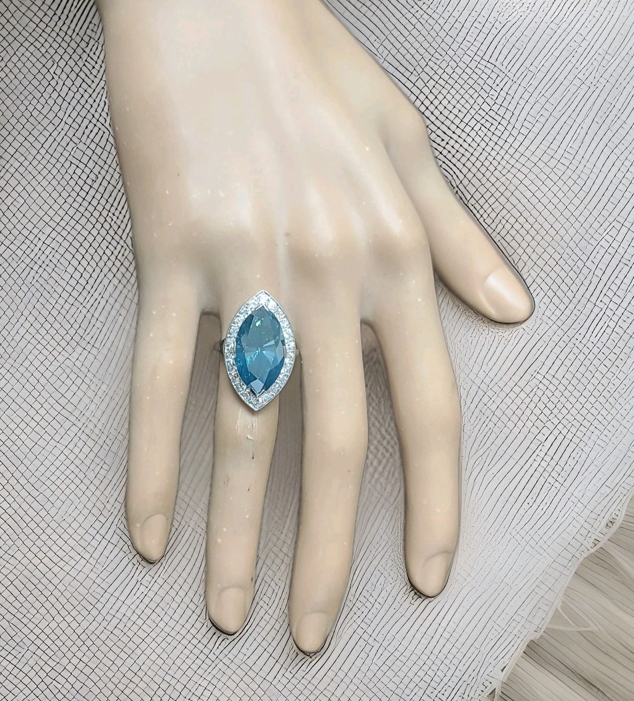Vintage Platinum Engagement Ring 7.88ct.Natural Teal Blue Marquise Diamond