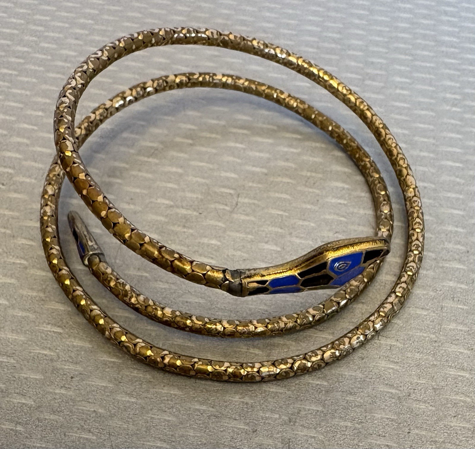 German Art Deco Enamel Coiled Snake Bracelet Torque Choker Flexible Gaspipe Wrap