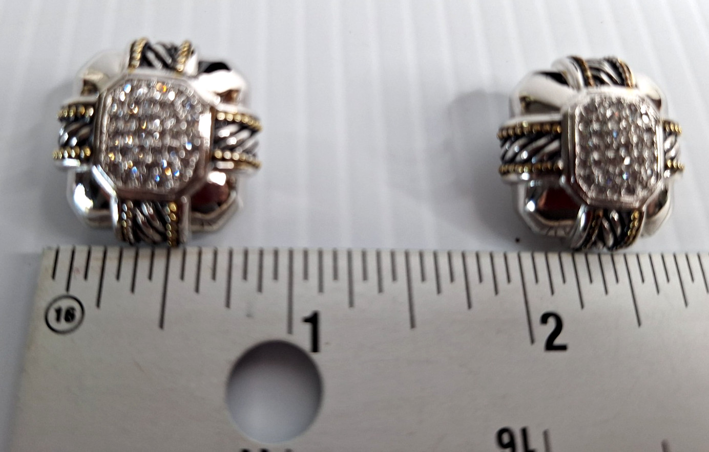 Vintage TJ CZ Clip-on Earrings Silver & Gold Tone 1980s High End Any Occasion