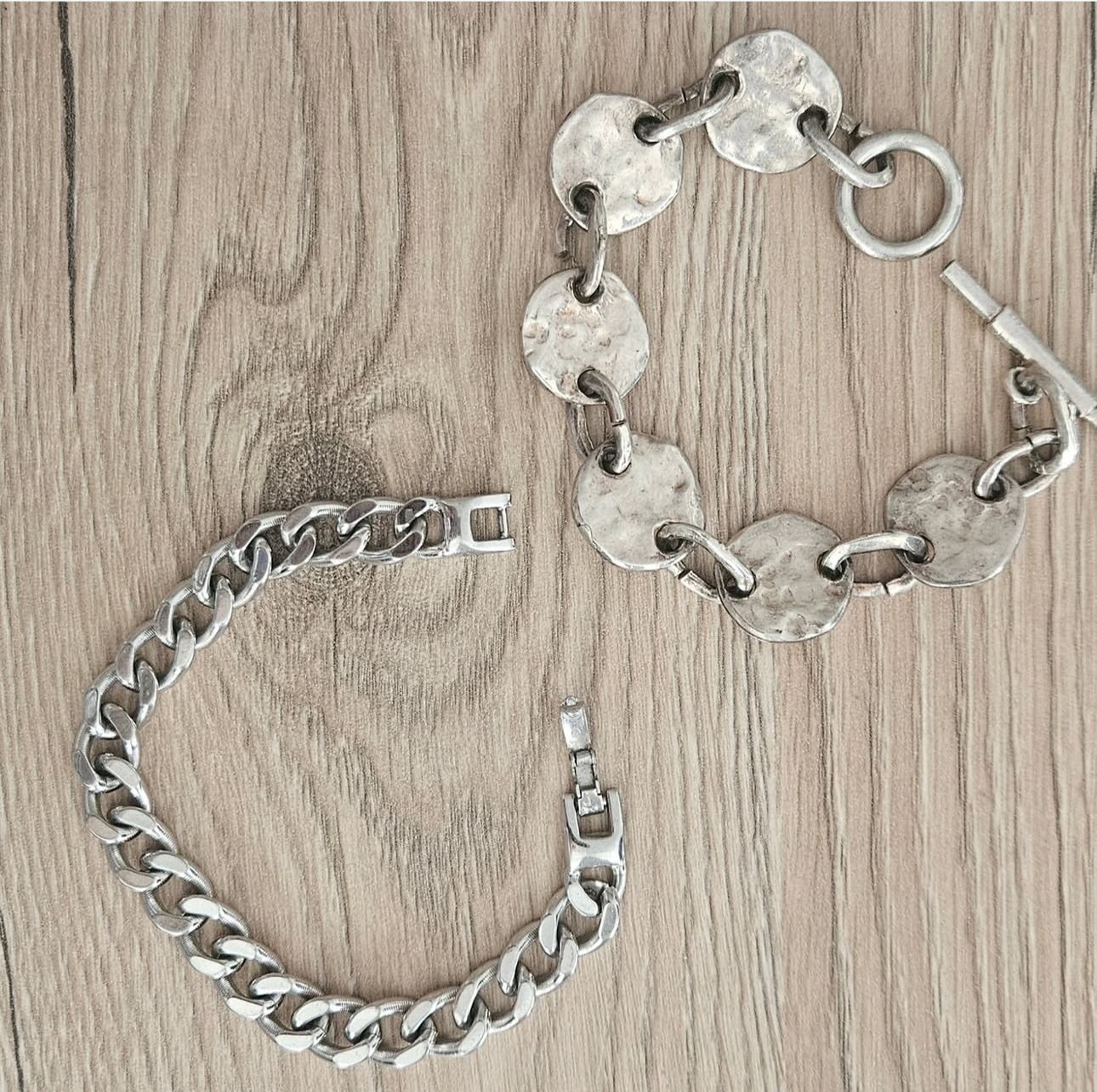 Vintage Monet Silver Tone Chain Bracelet (19cm) & Biche de Bere Brutalist (20cm)
