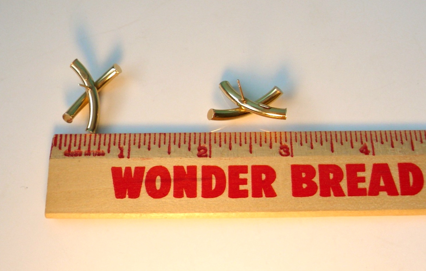 ❤❤ RARE Large 14K GOLD Vtg JCM Kiss or X Tube or Bars Modernistic EARRINGS