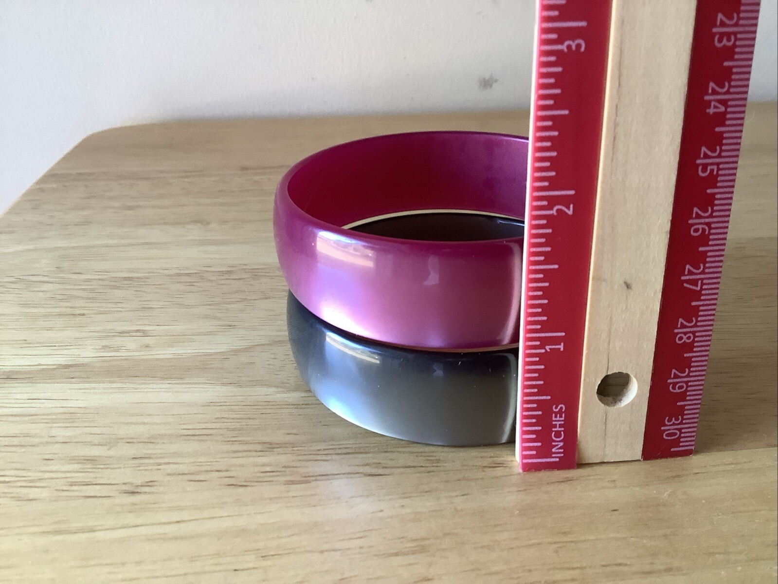 Vintage Moonglow Bangle Bracelets 2 Purple Grey Thermoset Glows Low Profile
