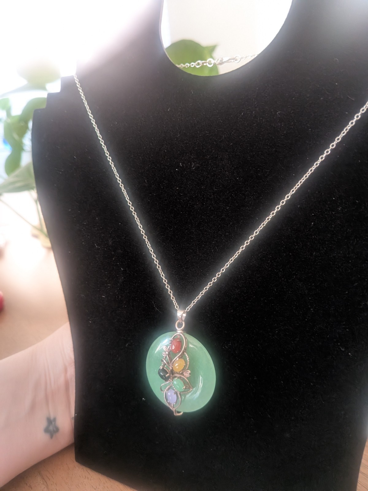#0170: A Vintage Natural Jadeite Deco With Other Natural Jade stone Pendant Nec