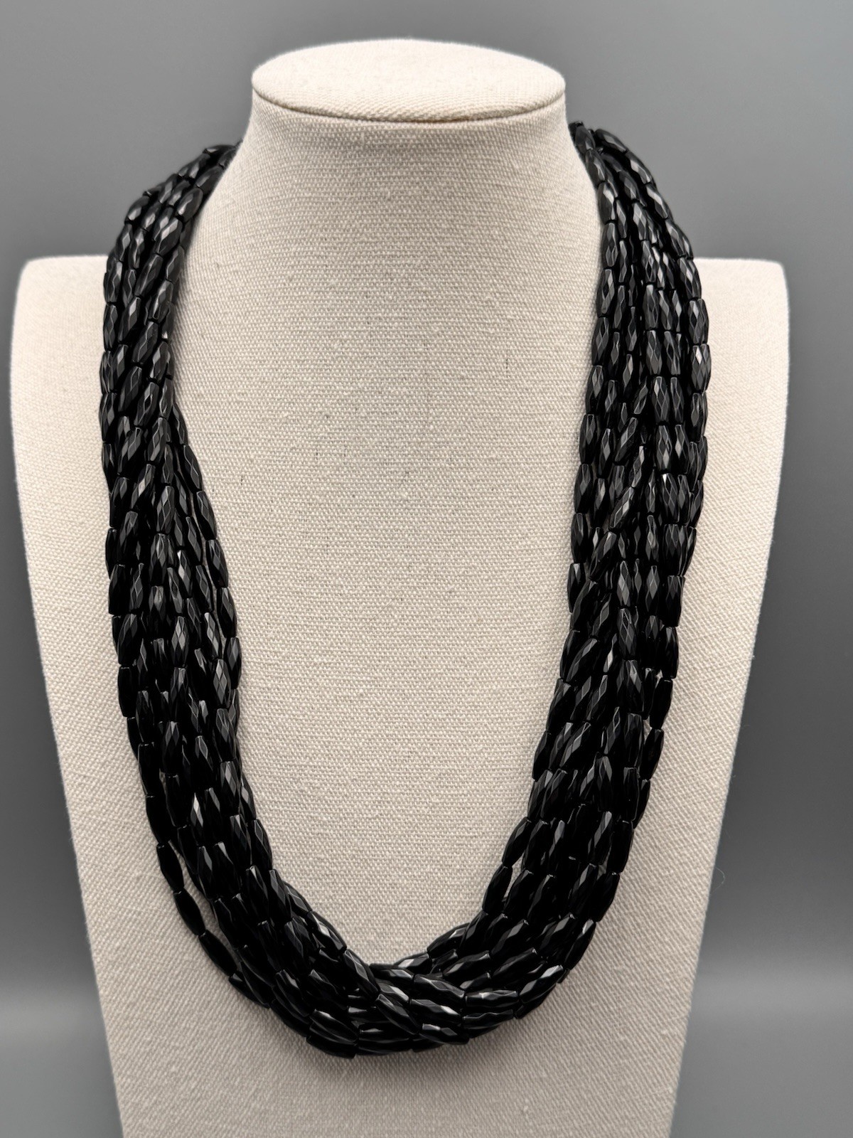 Vintage Black Necklace DESIGNER QUALITY Lucite Beads Multi Strand