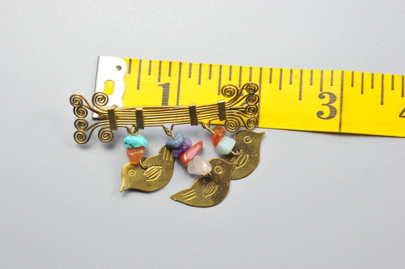 Vintage Brooch studio Bird dangle agate chip boho Birder birds T5