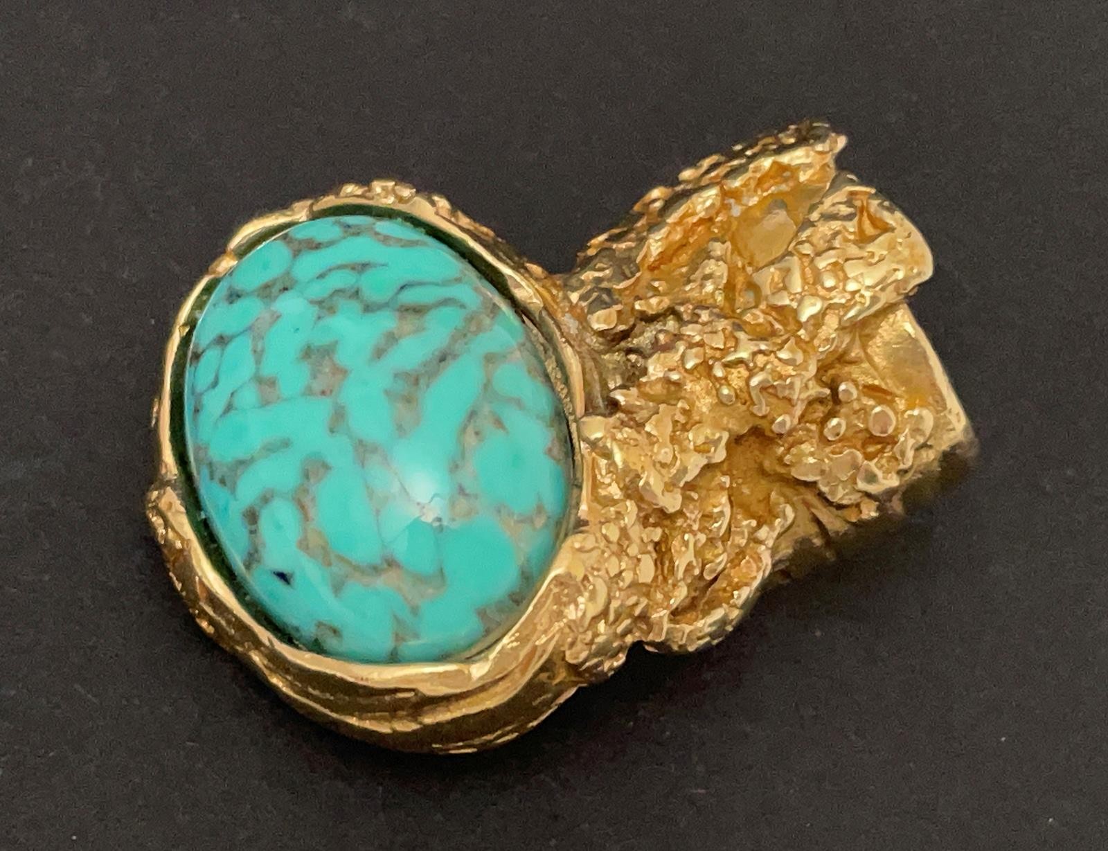 YVES SAINT LAURENT ARTY RING GOLD TONE TURQUOISE GLASS CABOCHON YSL SIZE 5