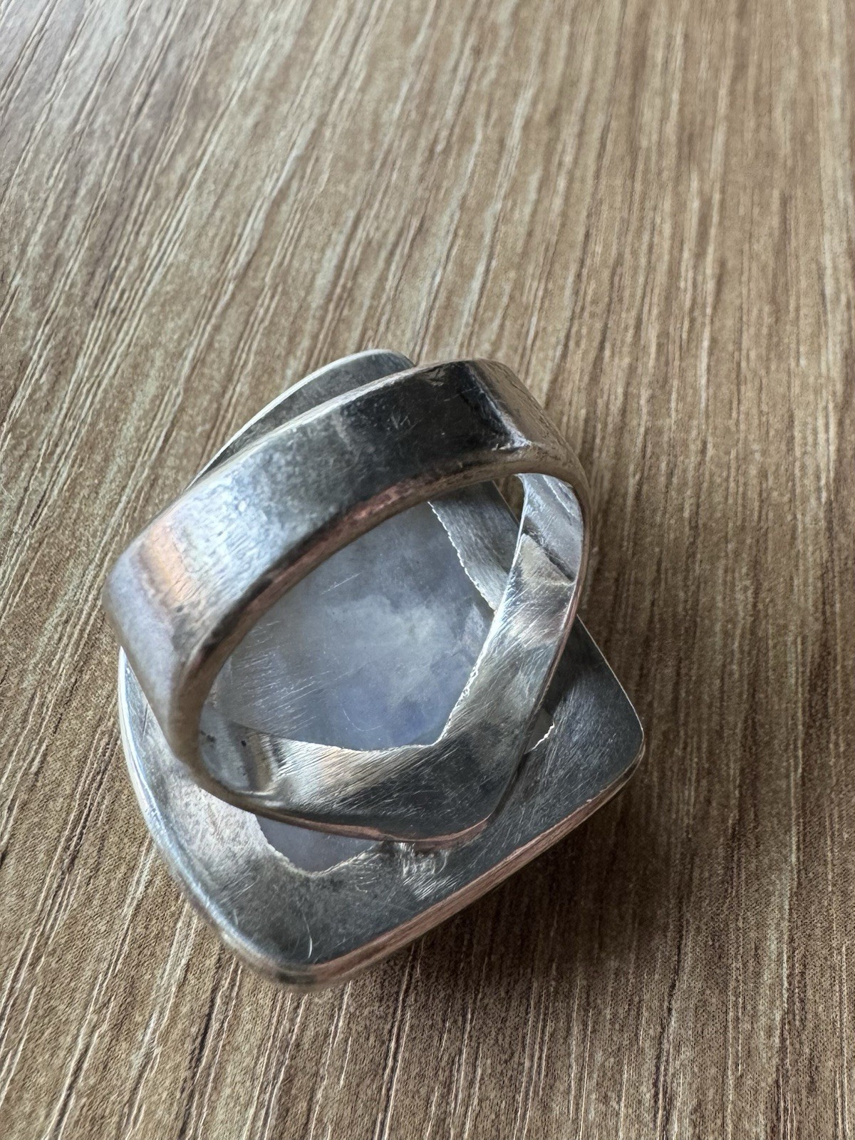 Vintage Silver Moonstone Asymmetrical Cabochon Bezel Set Statement Ring Size 8.5