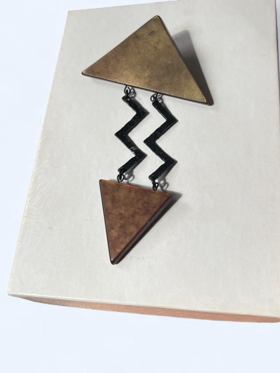 1980s Postmodern Mixed Metal Geometric Triangle Zig-Zag Statement Pin Unique