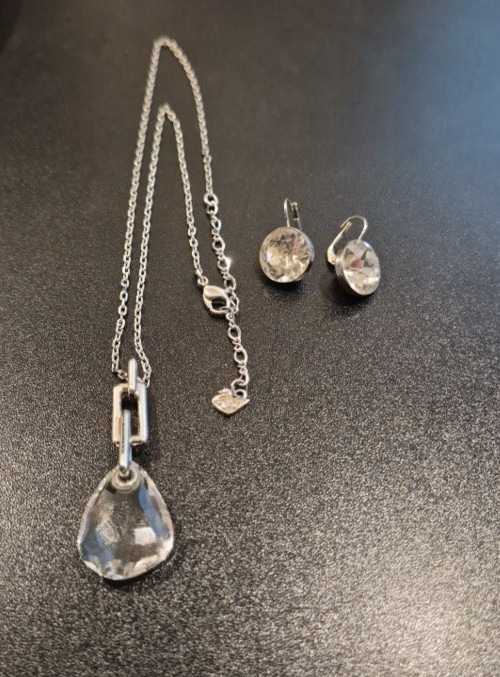 Swarovski Crystal Rhodium Plated Pendant Drop Necklace And Earrings