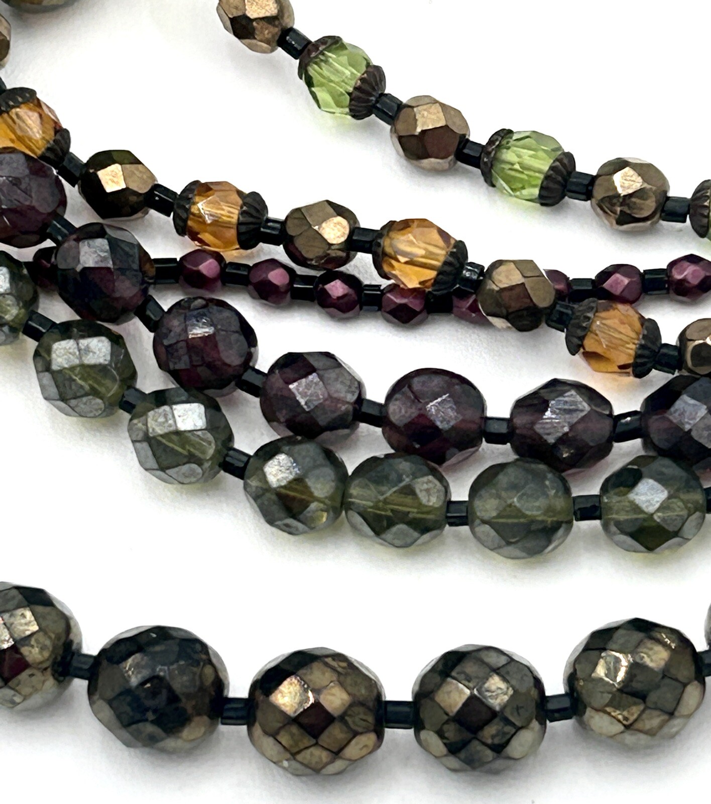 VTG Multi Strand GOLD FUMED Brown CRYSTAL NECKLACE Rhinestone Hook Clasp 1969