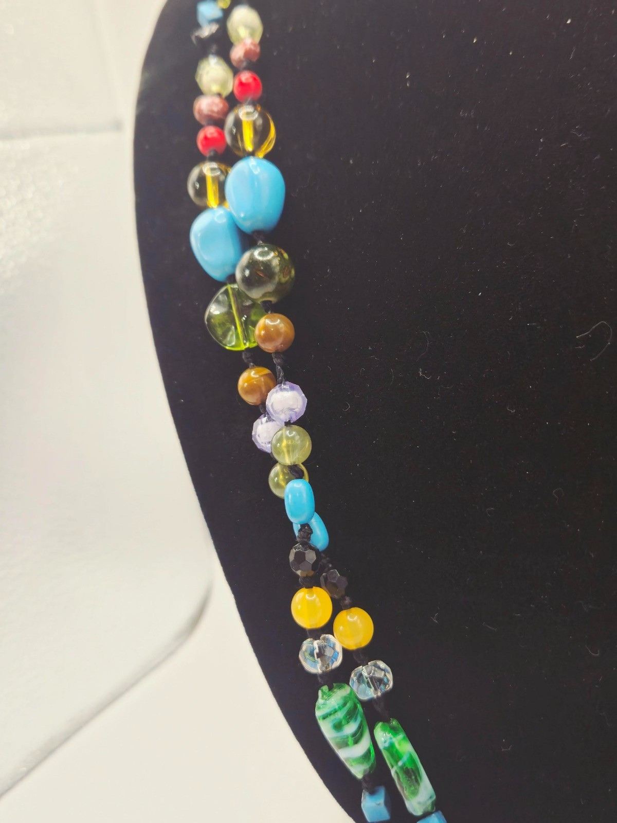 Vintage Artisan Lampwork Glass Necklace Multicolor UV Reactive Glowing Beads